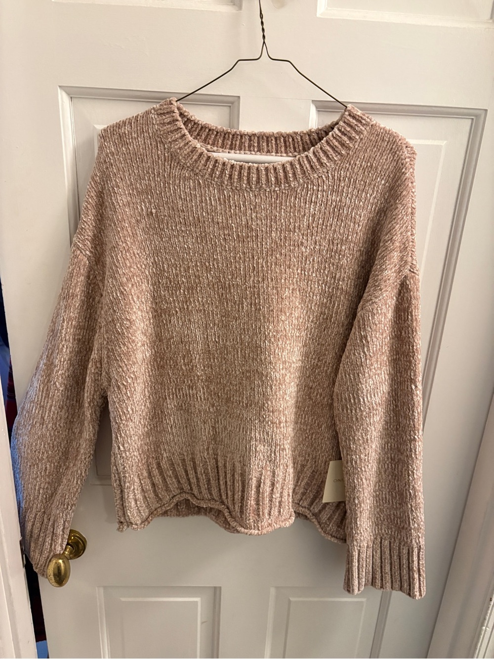 Cynthia Rowley Plush Chenille Crewneck Sweater in Blush Taupe